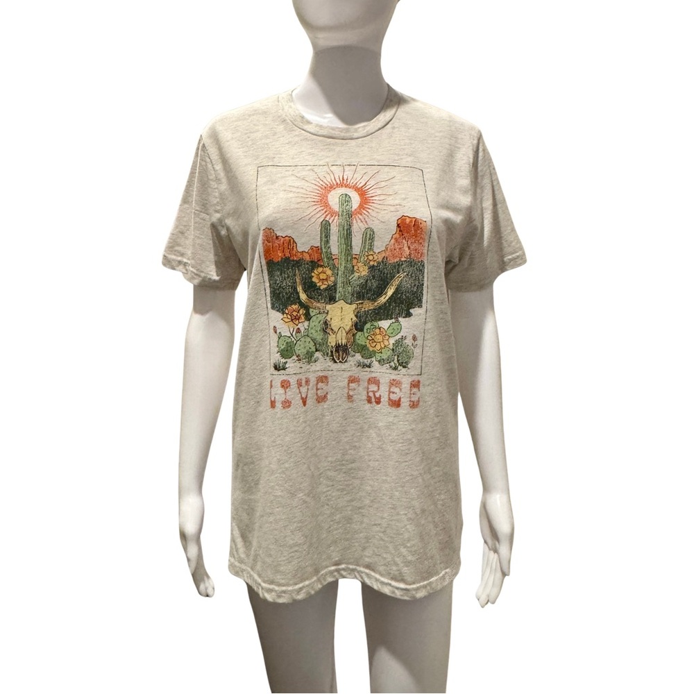 Rustic Spirit “Live Free” Western Graphic T-Shirt Size M Cactus Skull Desert